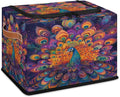 Peacock Storage Box with Lid Watercolor Feather Collapsible Storage Bins Baskets Cubes Closet Shelf Clothes Organizer Containers with PU Leather Handles