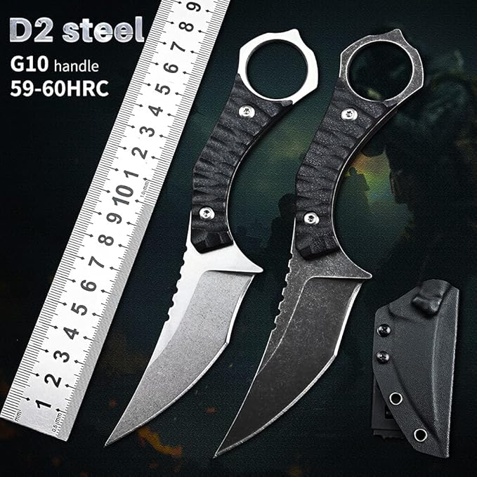 Ccanku C1152 Fixed Blade Knife D2 Blade G10 Handle EDC Tool Knife for Outdoor Camping Hiking(Black)