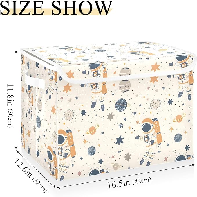 Large Storage Bins with Linen Collapsible Foldable Storage Cubes Fabric Closet Organizer Containers box with Flip-Top Lid for Home Bedroom Office 16.7 x 12.6 x 11.8in (Astronauts Planets and Stars)