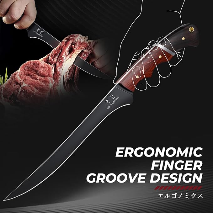 Boning Knife 7 inch - Brisket Trimming Knives for Meat Cutting Black Butcher Slicing Knives with Full Tang Handle Kitchen Fillet Knife for Birthday Dad Mom Gift