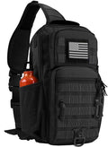 Rover Sling Pack Tactical Shoulder Sling Bag Backpack with Bottle Holder Crossbody Chest Bag Black with Grey Patch