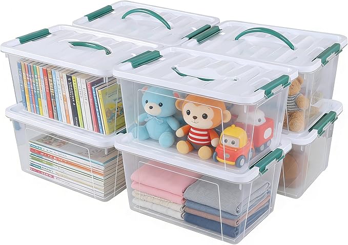 8-Pack 14 Quart Clear Organizing Container with Lid Plastic Latching Box with Handles
