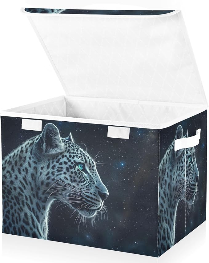 Storage Cube with Lid Night Leopard Print 16.5×12.6×11.8 IN Collapsible Large Capacity Foldable Storage Basket Bin Organizer