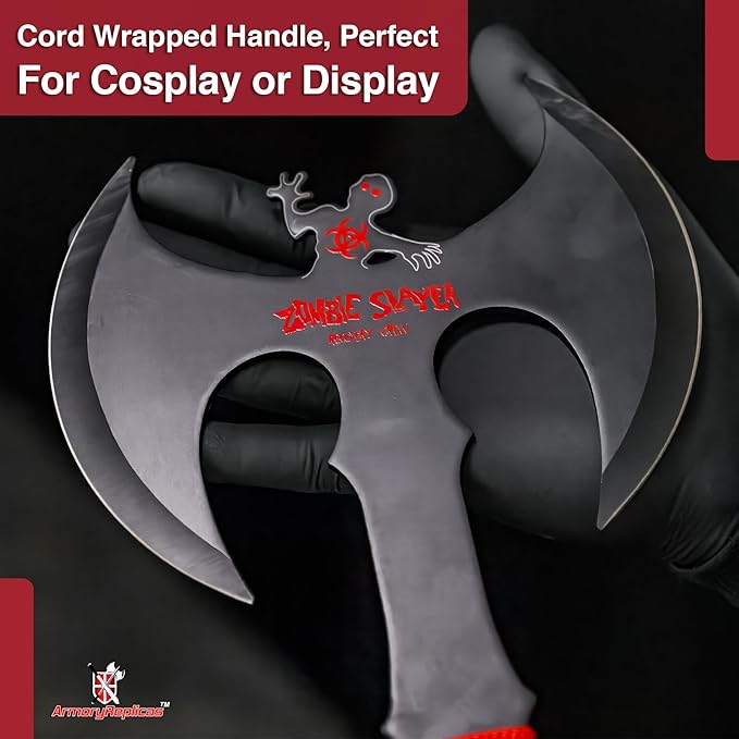 Armory Replicas™ Double Headed Skulking Throwing Axe – Full Tang Black Anodized Stainless Steel Axe with Red Nylon Wrap &amp Sheath
