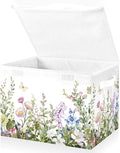 senya Spring Storage Baskets Collapsible Storage Bins with Lids Spring Wild Flowers Butterfly Storage Boxes Clothes Baskets for Organizing