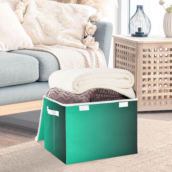 Green Gradient Storage Bins with Lid Stackable Shoebox Storage Organizer Bins with Lids for School Supply Dormroom