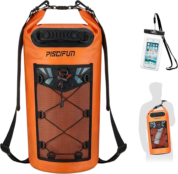 Piscifun Dry Bag Waterproof Floating Backpack 10L/20L/30L/40L with Waterproof Phone Case for Boating Kayaking Fishing