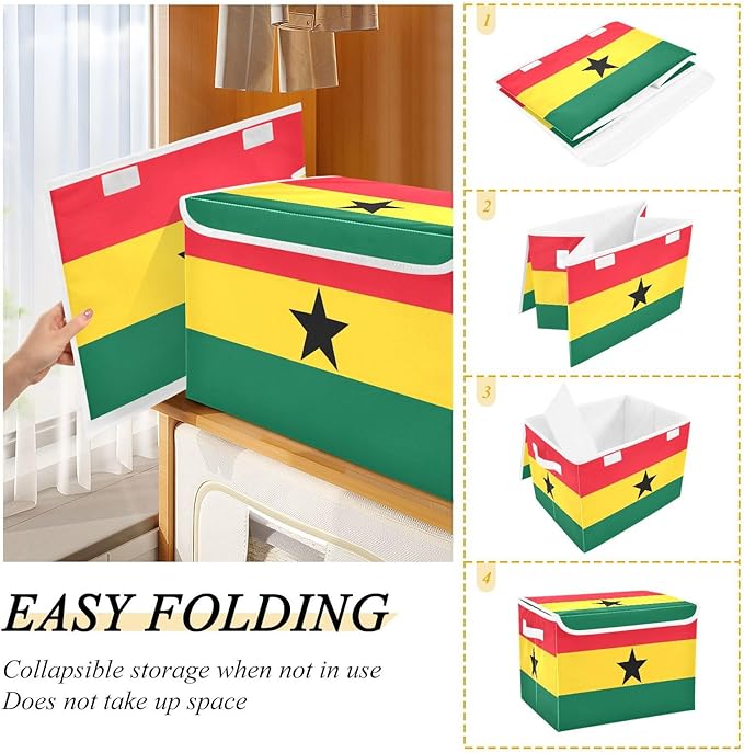 Ghana Flag Ghanaian National Storage Bins with Lid Stackable Fabric Storage Organizer Bins with Lids for Dorm Room Home
