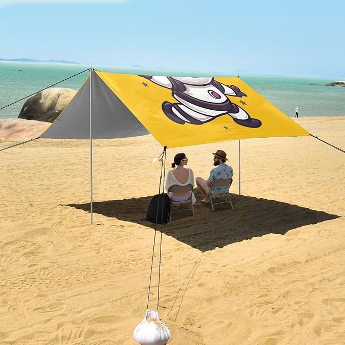 ALAZA Cute Bee Astronaut Cartoon Beach Tent Sun Shelter UPF50+ Protection Beach Shade Canopy w/ 4 Sandbags for Outdoor Camping Fishing Backyard Fun Picnic 10x9 ft