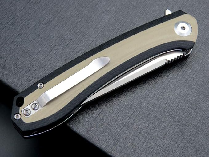 Eafengrow EF947 EDC D2 Folding Knife G10 Handle Ball Bearing Folder with Locking Liner EDC Flipper Knife with Pocket Camping Hiking Survival Outdoor tool(DESERT)