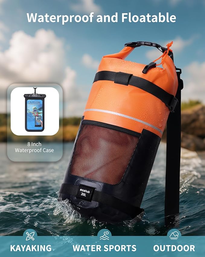 ECOHUB Waterproof Dry Bag for Women Men 5L/10L/20L Roll Top Lightweight Dry Storage Bag Backpack for Travel Kayaking Hiking Floating with Waterproof Phone Case