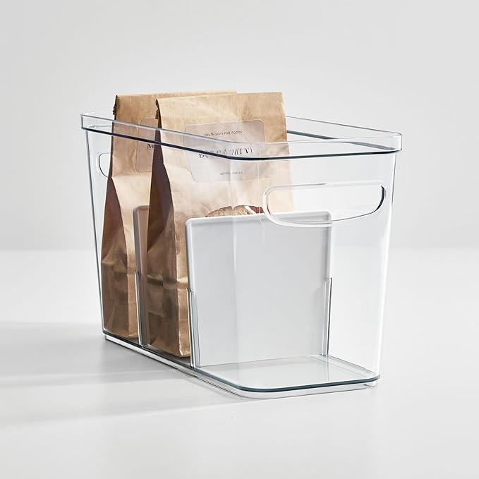 iDesign Crisp Divided Organizer Bin with Handles 6 x 8 x 14 Clear/Matte White