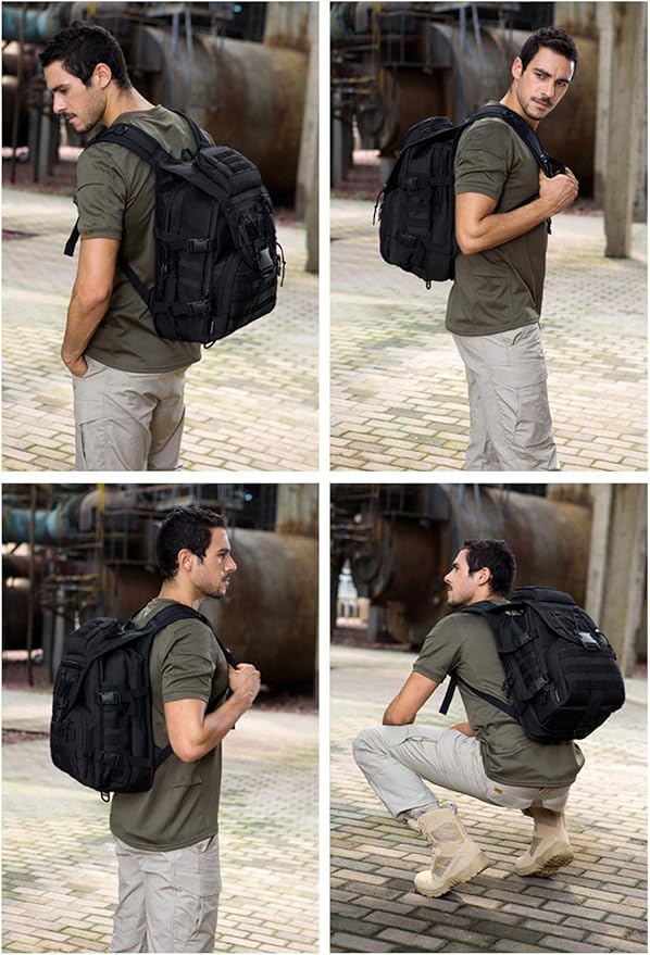 40L Tactical Military Molle Backpack Water&ampAbrasion Resistant Outdoor Hunting Trekking Bag (Black scorpion Camouflage)