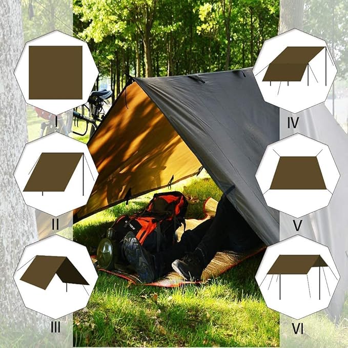 KALINCO Camping Tarp Waterproof 10X12FT Hammock Rain Fly Tarp Tent Multifunctional Tent Footprint Lightweight and Compact for Backpacking Hiking (Coffee-10X12FT)