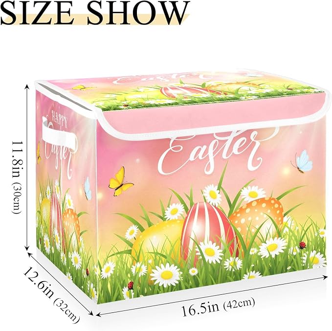 senya Easter Storage Baskets Collapsible Storage Bins with Lids Happy Easter Eggs and Butterfly Storage Boxes Clothes Baskets for Organizing
