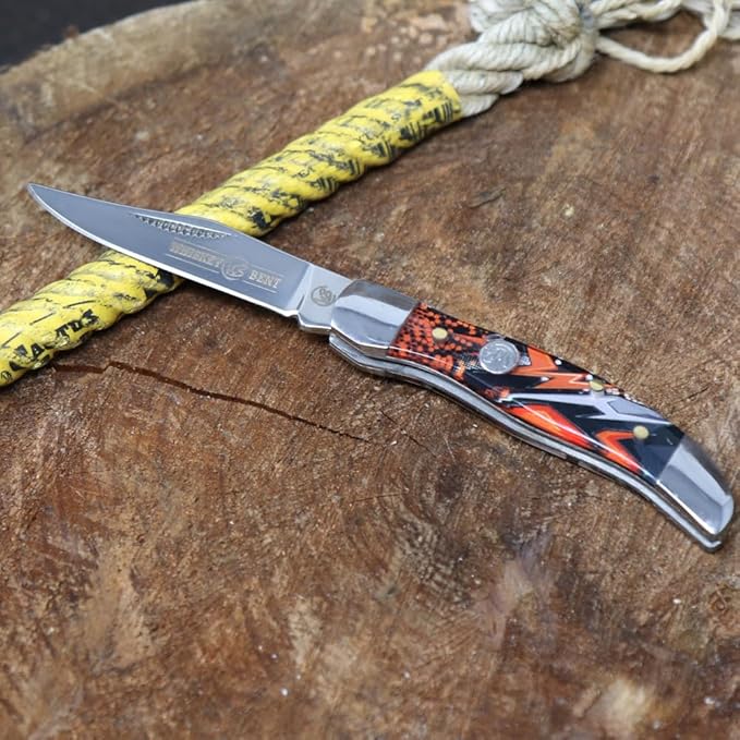 WHISKEY BENT HAT CO. Mini Hunter Folding Pocket Knife 2.75 Closed Length 440C Stainless Steel Blade (Orange Crush)
