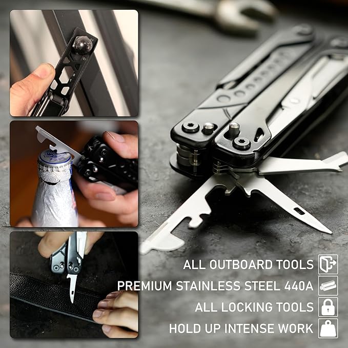 Multitool 20-in-1 Stainless Steel Multi Tools Pliers with Nylon Sheath Safe Locking Professional Multi-Tool for Survival Camping and Hunting Black