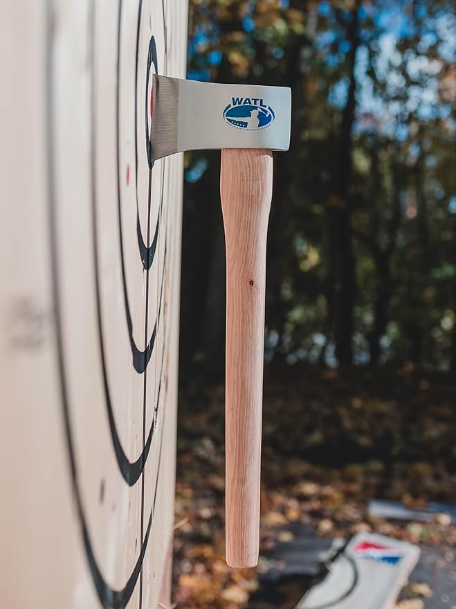 The NEW 19 Handle Competition Thrower: World Axe Throwing League Premium Competition Throwing Axe with Throwing Hatchet Hickory Wooden Handle