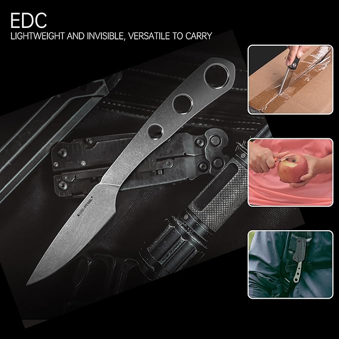 REALSTEEL Marlin Fixed Blade Knife2.4 8Cr14Mov Ceramic Coating Blade1.3oz Lightweight Neck &amp Backup KnivesStainless SteelEDC Camping KnifeFull Tang Hunting Survival Knives with Kydex Sheath(