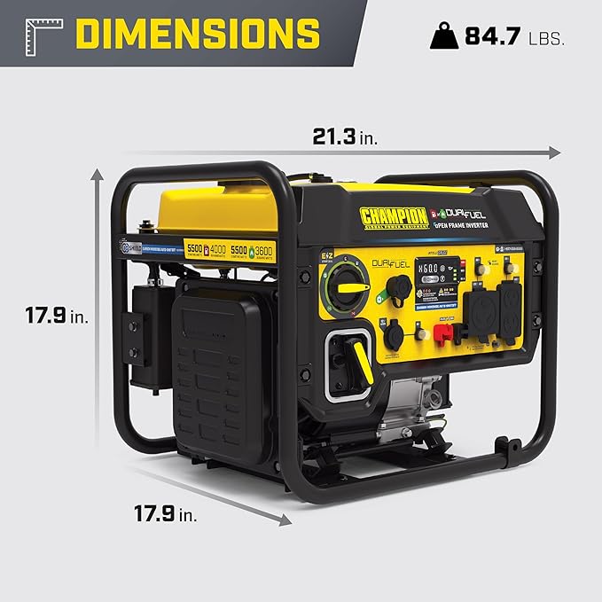 Champion Power Equipment 5500-Watt Dual Fuel RV Ready Portable Open Frame Inverter Generator with Quiet Technology and CO Shield CARB Compliant