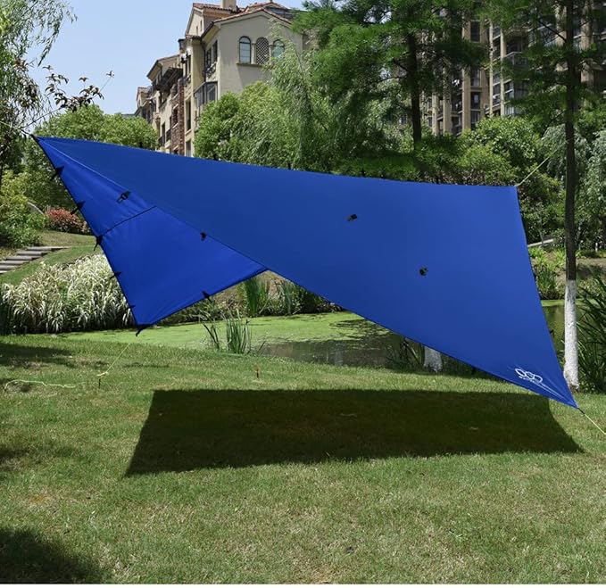 Gold Armour Rainfly Tarp Hammock Premium 14.7ft/12ft/10ft/8ft Rain Fly Cover Waterproof Ultralight Camping Shelter Canopy Survival Equipment Gear Camping Tent Accessories (Blue 14.7ft x 12ft)