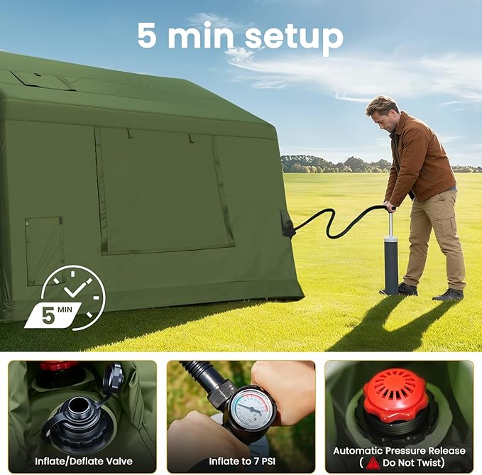 ABORON 2/6/8/10/12 Person Inflatable Camping Tent Easy Setup Blow Up Tent with Hand Pump PU3000mm Waterproof &amp Breathable 4 Season Glamping Tent for Outdoor Camping