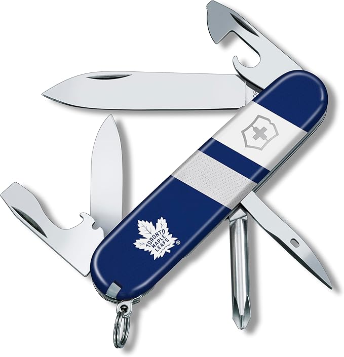 Victorinox Tinker Swiss Army Knife – Compact 12 Function Swiss Made Pocket Knife with Large Blade Small Blade and Bottle Opener – Toronto Maple Leafs