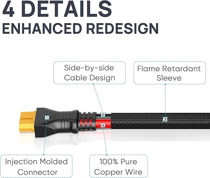XT60 to Anderson Connector Cable(10AWG 20ft) Anderson to XT60 Female Adapter Injection Molded XT60 to Anderson with Flame Retardant Sleeve for RC BatterySolar PanelPortable Power Station
