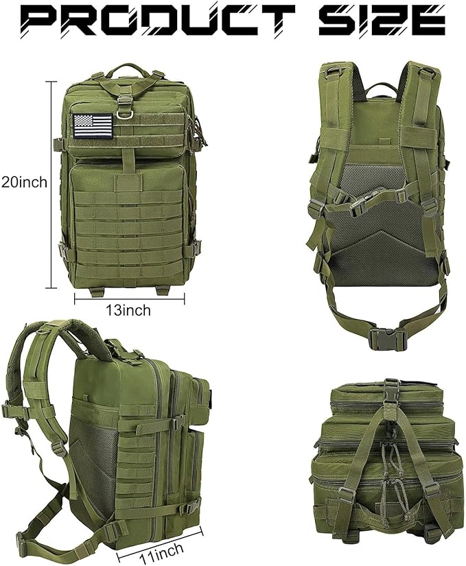WOLT Military Tactical Backpack for Men 45L Molle Backpack 3 Day Assault Pack Bug Out Bag Heavy Duty Rucksack for Hiking Gym(Army Green)