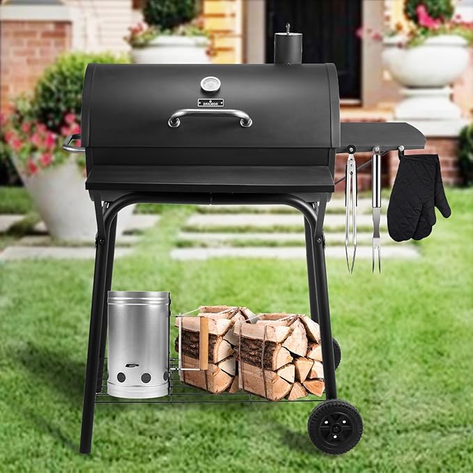 Charcoal Grill Outdoor BBQ Grill 30INCH Barrel Charcoal Grills with Side Table 627 Square Inches Outdoor Backyard Camping Picnics Patio and Parties Black by DNKMOR
