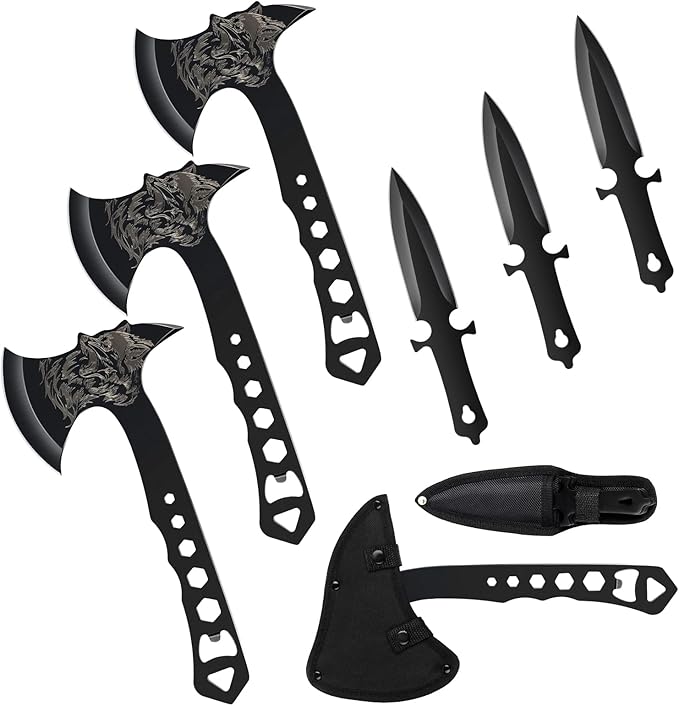 Throwing Knives Throwing Axes and Tomahawks 3 Pack Set with Bottle Opener and Nylon Sheath 10in Axe Throwing Game for Backyard Competition and Recreation Axe Gift Set for Men