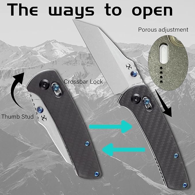 KANSEPT Main Street Pocket Folding Knife 3.36'' 154CM Sharp Steel Blade Twill Carbon Fiber Handle with Axis Lock and ThumbStud Perfect Clip for Camping Hiking Fishing Gift Everyday Carry T1015v4