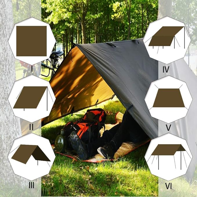 KALINCO Waterproof Camping Tarp Tent Hammock Rain Fly 13X13FT Mutifunctional Tent Footprint Lightweight Tarp for Camping Hiking and Survival Shelter