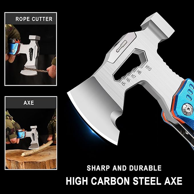 17-in-1 Multifunctional Outdoor Tool Axe with Hammer Plier wrenches utility knife saw bottle opener Multi-bit screwdrivers Great Gift for Men Dad Camping Survival Kit (Black)