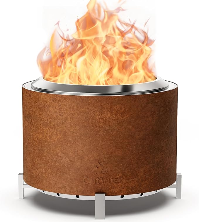 Stainless Steel Smokeless Fire Pit Outdoor Smokeless Firepit Wood Burning Fire Pits for Bonfire Patio Camping Low Smoke Firepit for Outside (Rusty 27 Inch)