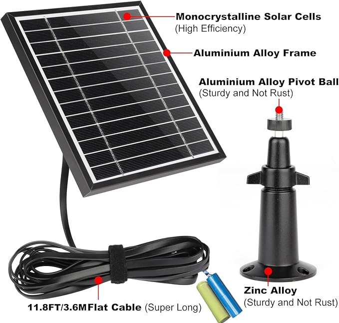 UYODM Solar Panel Charger Compatible with Blink Video Doorbell/Blink Outdoor 4(4th) / XT3 / XT2 / XT CamPower Your Doorbell or Outdoor Cam Continuously with 11.8 Ft CableAL Alloy Frame Durable