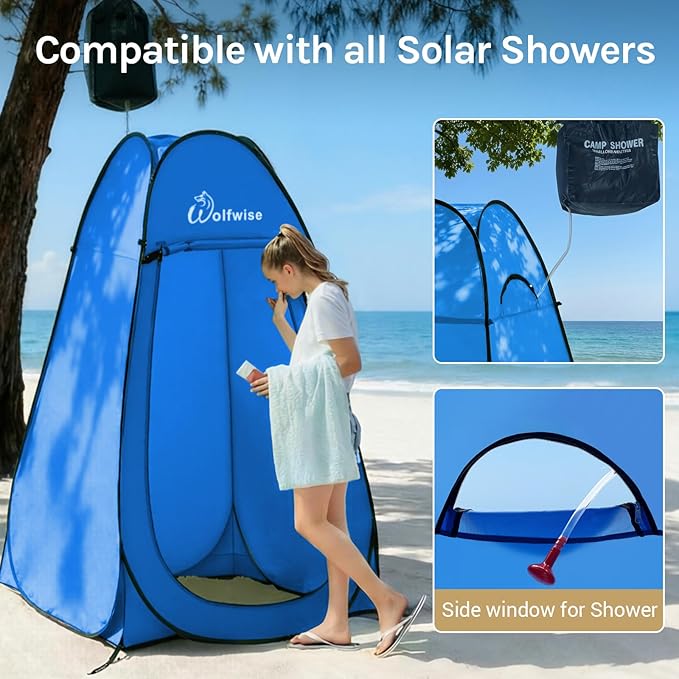 Wolfwise Pop Up Shower Tent for Camping Portable Instant Changing Tent with Ventilation Window &amp Carry Bag Privacy Bathroom Toilet for Beach &amp Outdoor Width 47  Height 83  Blue