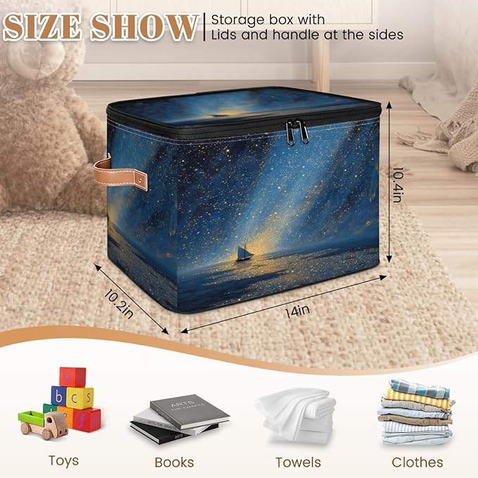 Ocean Beach Storage Bins with Zipper Lid Fabric Home Cubes Storage Baskets Boxes Clothes Organizer Container Galaxy Star