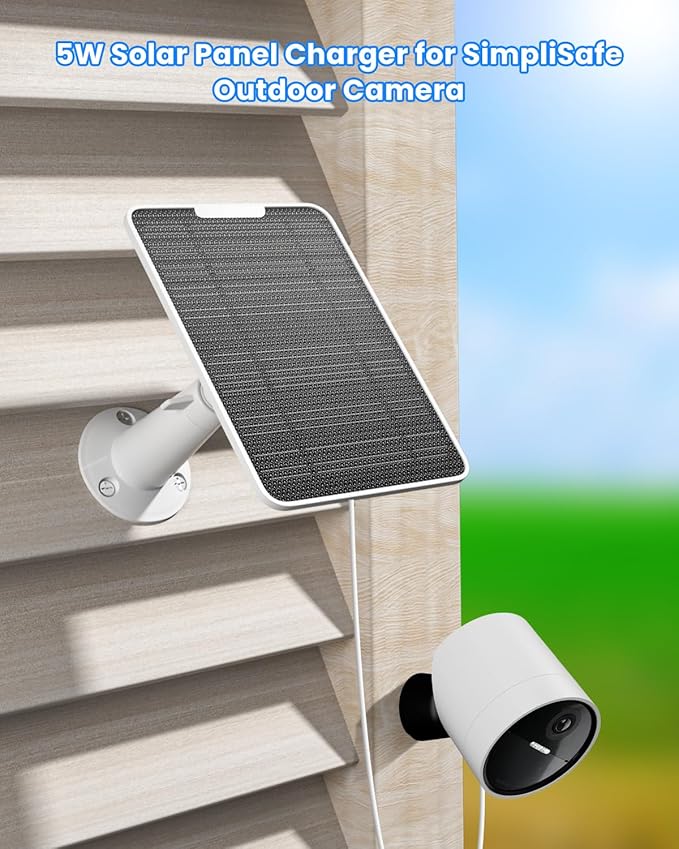 5W Solar Panel for Simplisafe Outdoor Camera Solar Panel Charger for SimpliSafe Outdoor Security Camera Wireless IP65 Waterproof 10ft Charging Cable with Secure Wall Mount &amp Screwdriver 2 Pac