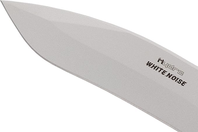 Hydra Knives WHITE NOISE Knife. 5.12 Full Tang Fixed Blade. Drop Point Shape with Böhler K110 (D2) Steel 58-60 HRC. CNC G10 Grey Handle. Kydex Black Sheath. Hunting Tactical Bushcraft Outdoor and
