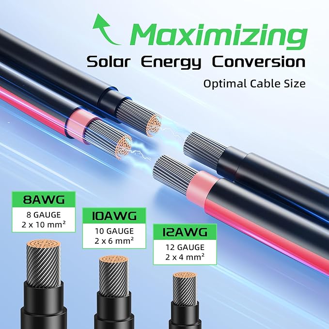 Bateria Power 50 Feet 10AWG Solar Panel Extension Cable 6mm² with Female &amp Male Connectors 10 Gauge Twin Wire Conductor Parallel Solar Wire Adapter for RV Photovoltaic Systems