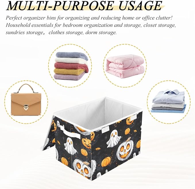 AIXIWAWA Lidded Storage Cube (Pumpkin Halloween Pattern) Fabric Foldable Closet Bins with Flip Lid and Handles Organizer Basket Container 16.5 x 12.6 x 11.8 IN