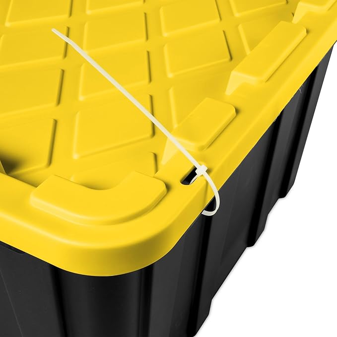 27 Gallon Plastic Storage Container with Snap-On Lid Heavy-Duty Industrial Tote Black and Yellow 28.5x19.6x15.5 Inches 6 Pack (6 Black/Yellow)