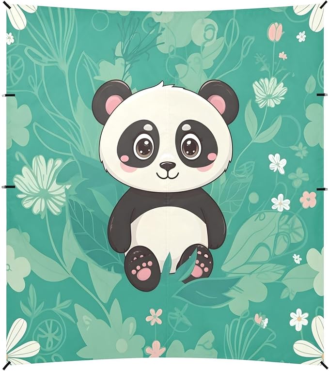 Cartoon Panda in Flowers Beach Tent Sun Shelter Set UPF50+ UV Protection 10.5 x 9.19 FT Camping Shade Canopy with Sandbags Sand Anchors Carrying Bag and Others