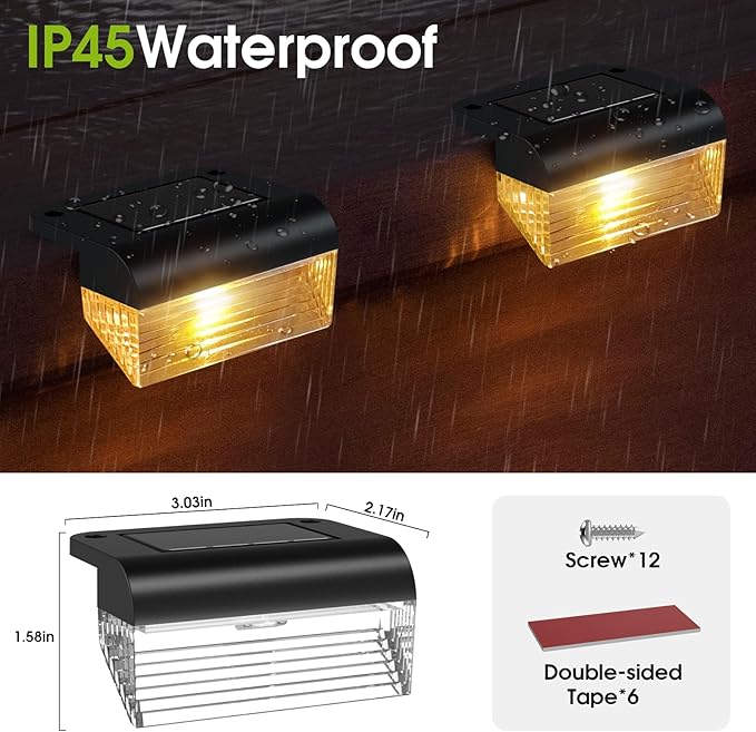 TIJNN Solar Deck Lights Outdoor Lighting Solar Fence Light Waterproof Backyard Essentials Patio Decorfor Outdoor Stairs Step Fence Yard Patio- 6 Pack