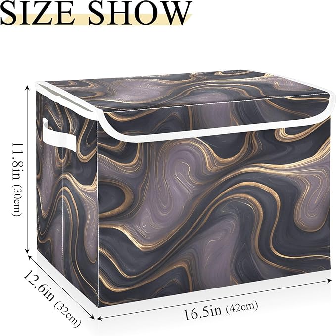 Storage Bins With Lid Stackable Fabric Closet Organizer Clothing Storage Large Boxes For Closet Shelves Bedroom Black Gold Marble