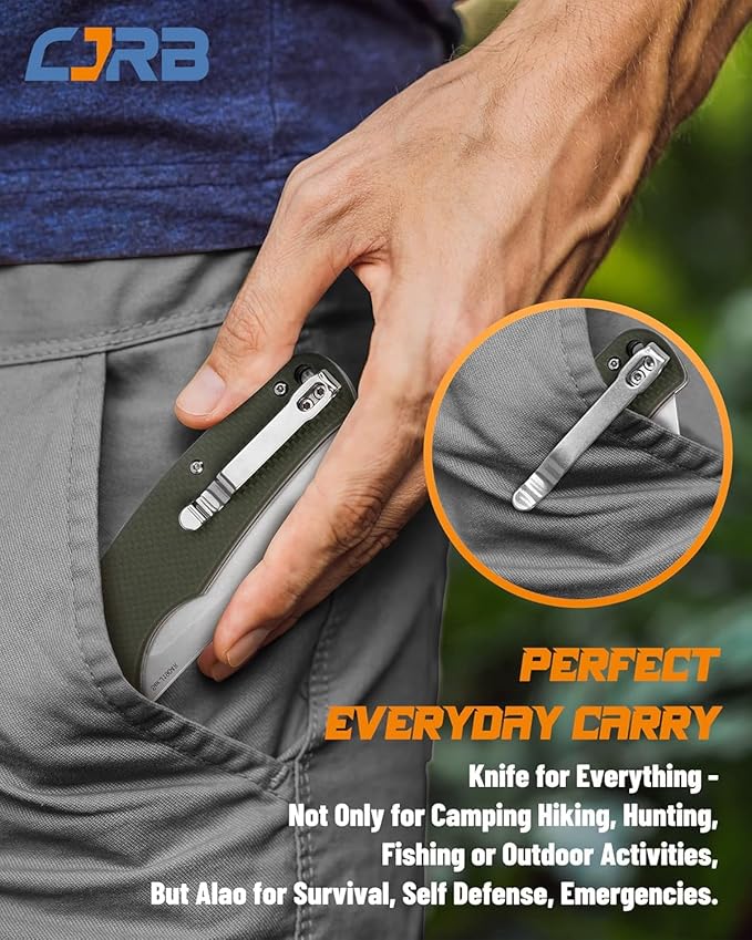 CJRB Crag Tactical Knife Cleaver Pocket Folding Knife with Stonewash AR-RPM9 Steel Blade and G10 Handle for Men Outdoor Survival Camping and EDC (J1904R)Green
