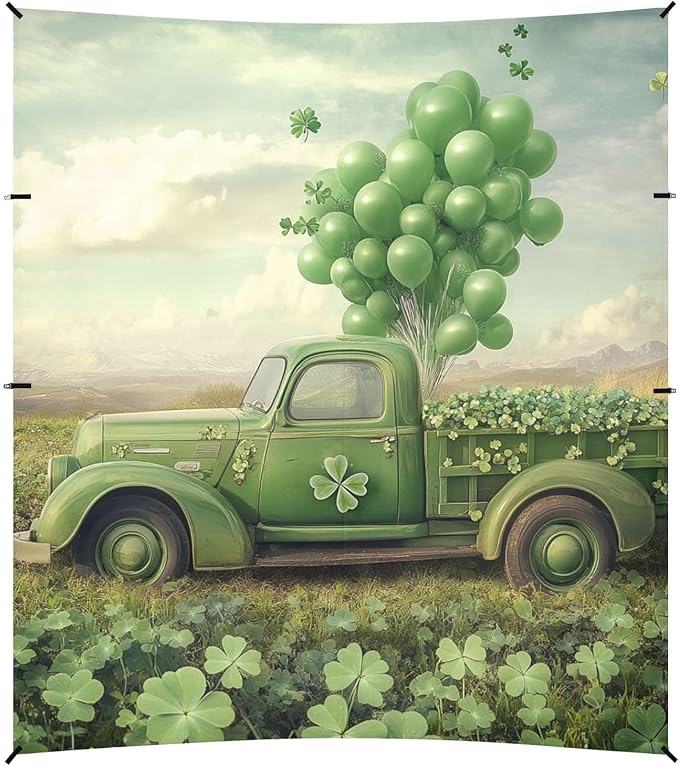 ALAZA St. Patrick's Day Green Car Balloons Clover Beach Tent Sun Shelter Portable Canopy Sunshade for Outdoor Camping Picnics Backyard Fun 10x9 ft