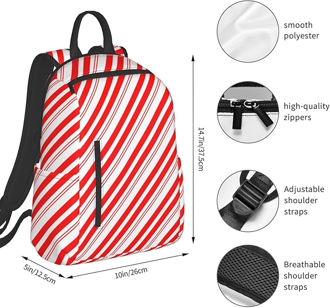 Travel Laptop Backpack Business Anti Theft Red White Stripes Christmas Candy Cane Durable Backpack College Computer Bag Gifts for Men &amp Women