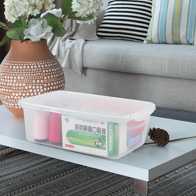 14 Quart Plastic Latching Storage Bin with Lid Clear Stackable Fridge Organizer Box 4 Packs